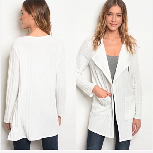 White Flowy Draped Cardigan Sweater L XL - Picture 3 of 4